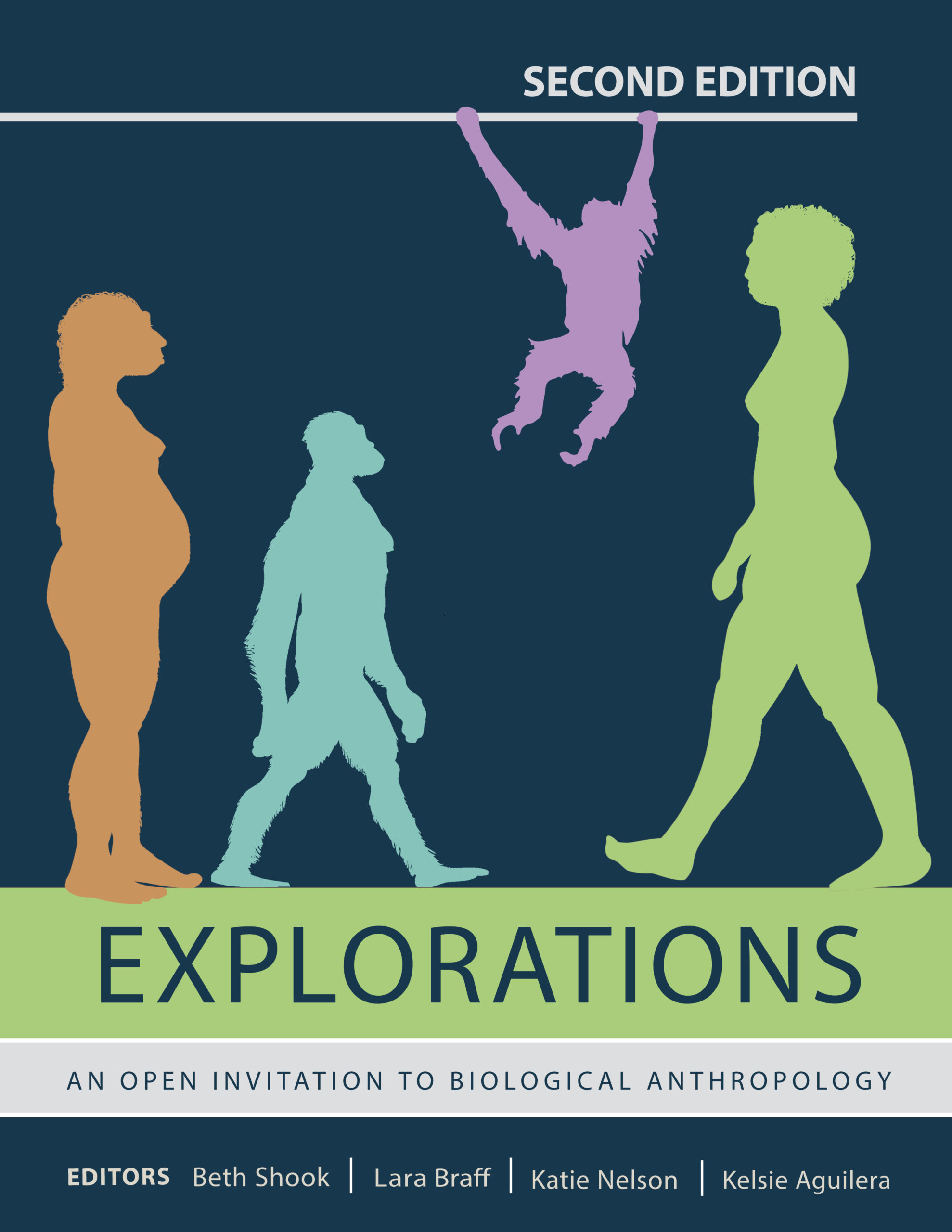 Book cover with human, primate and hominin silhouettes